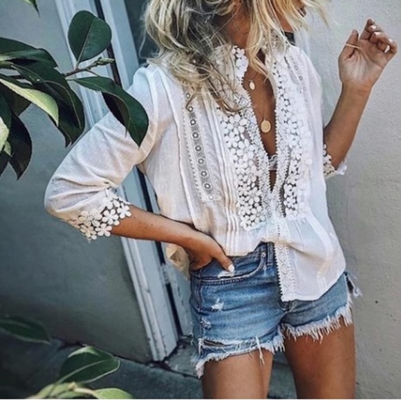 Tops - NWOT Lace Boho Beach Blouse